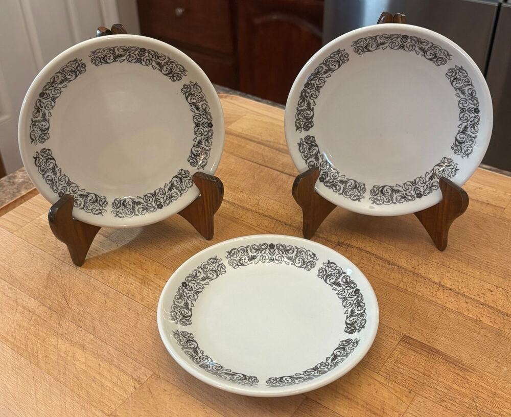 Vintage 1960s Caribe China Puerto Rico Black Floral Restaurant Ware Plates Set 3